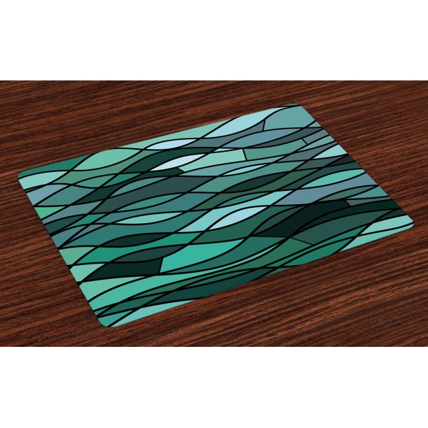 Teal Placemats Set of 4 Abstract Mosaic Waves Ocean Inspired Expressionist Pattern Marine Design
