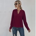 thumbnail image 2 of Tiqkatyck Sweatshirt for Women, Tops for Women Trendy, Casual Tops for Women V-Neck Long Sleeve Pleated Chiffon Commute Solid Color Pullover Shirt, Long Sleeve Shirts for Women Wine L, 2 of 7