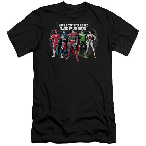 JLA Justice League The Big Five Premium Canvas Adult Slim Fit 30/1 T-Shirt Black
