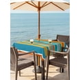 thumbnail image 3 of Outdoor Tablecloths with Umbrella Hole & Zipper, Blue Teal Orange Striped 60x60 Inch Square Tablecloths, Farmhouse Stripe Waterproof Table Cloth, Patio/Pool/Picnic Table Covers, 3 of 8