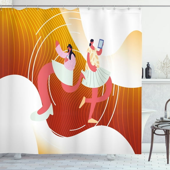 Ambesonne Music Shower Curtain, Ladies Swirling Lines Art, 69"Wx70"L, Dark Orange Pale Ruby
