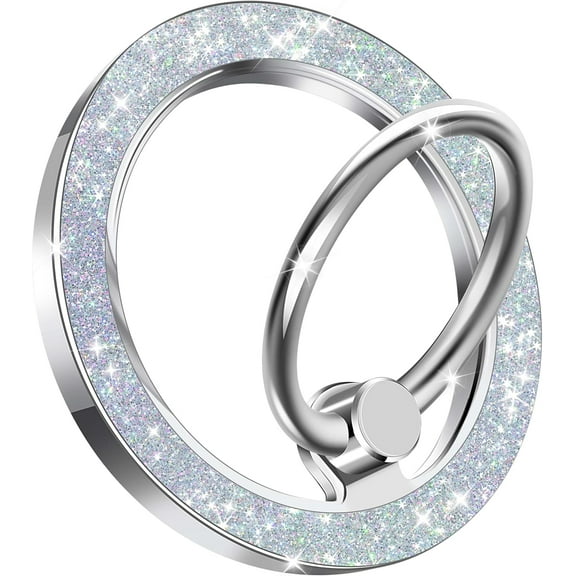 Magnetic Phone Ring Holder for MagSafe, Cute Twinkle Magnet Finger Ring Grip Holder Stand,MagSafe Accessories for Women iPhone 16 15 14 13 Pro Max Plus (Silver Glitter)