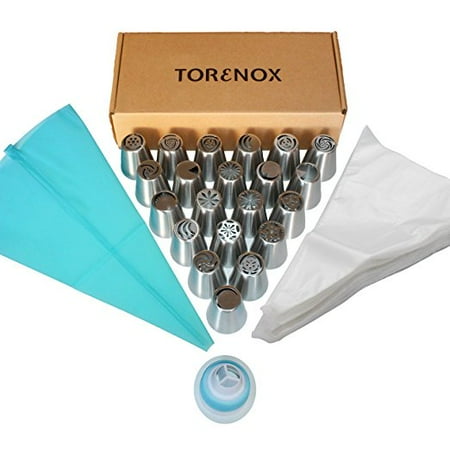 - Russian Icing Piping Nozzle Icing Tips Set of 33 pieces. 21 Tips Stainless Steel Large Tips, 1 Tri Coupler, 1 Silicone Pastry Bag, 10 Plastic Pastry Bags. - By Torenox