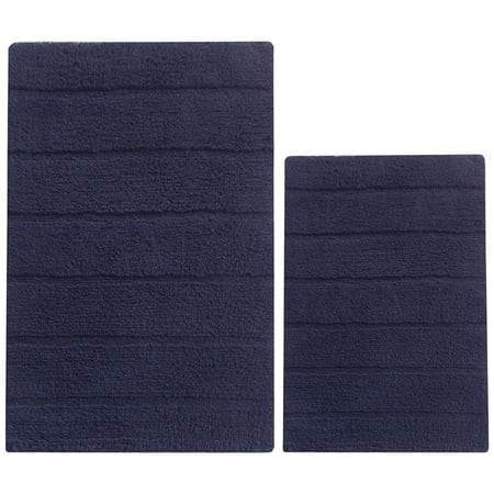 2 Piece Soft Texture Cotton Bath Rug Set, Navy Blue - Walmart.com