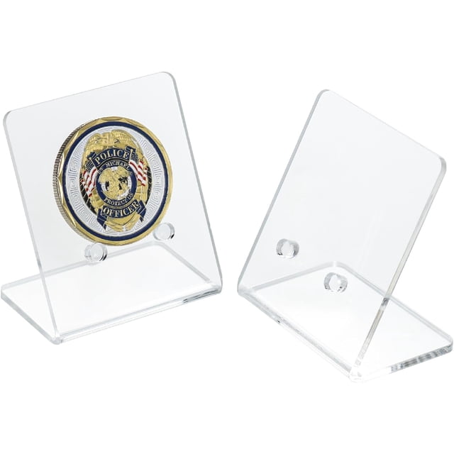 Challenge Coin Display Holders, Clear Acrylic Mini Easels, Round Collectible Storage Stands, 2 Pack