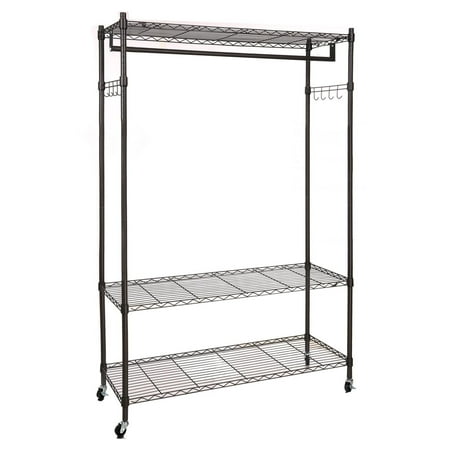 Portable 3 Tier Wire Shelving Clothes Shelf Closet Organizer Garment Portable 3 Tier Wire Shelving Clothes Shelf Closet Organizer Garment Rack With Side Hooks And Wheels Btc Com