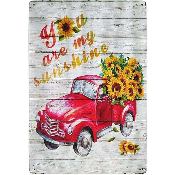 You are My Sunshine Sunflower Red Truck Vintage Metal Tin Bar Sign Farmhouse Kitchen Wall Country Home Decor for Living Room Bedroom Decoration 8X12Inch