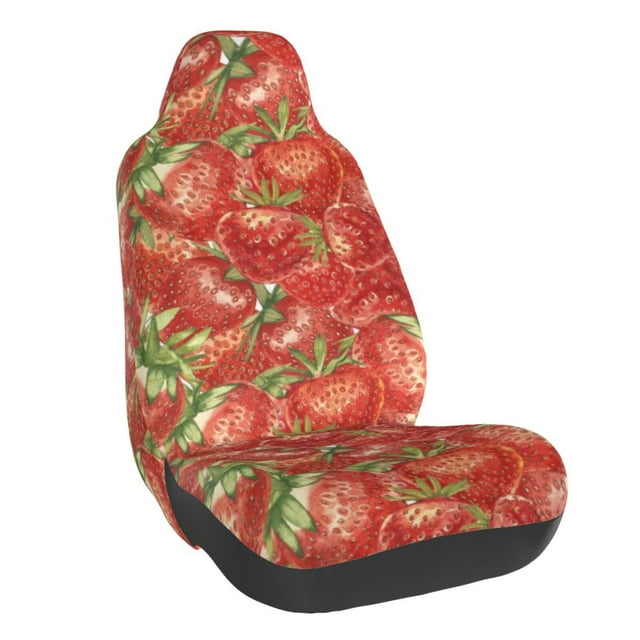 Wukai Strawberry Full Set Car Seat Covers with Soft Padding Universal Auto Front Seats Protector and Cushion Mat