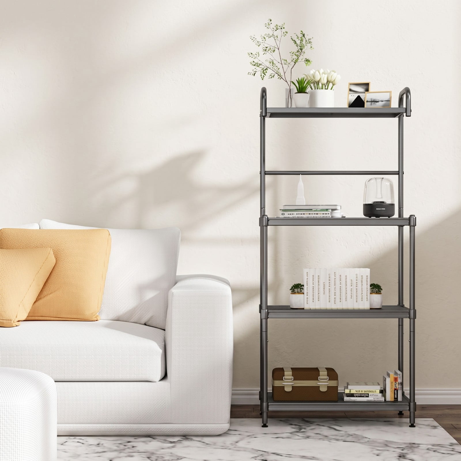 RUIE 4-Tier Baker's Rack Stand, Freestanding Kitchen Storage Rack Organizer Shelves, Heavy-Duty Iron Microwave Oven Shelf for Pantry Living Room, Green