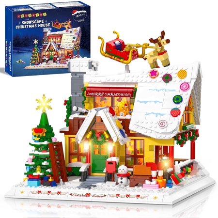 1834Pcs Snow Scape Christmas Village House Building Set With LED Light Gift Toys for Adults and Kids Age 10+