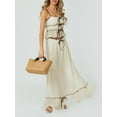 thumbnail image 4 of Elippeo Women Summer Skirts Outfits Patchwork Front Tie-Up Spaghetti Strap Camisoles Tank Tops Long Skirts 2 Pieces Clothes Set, 4 of 9