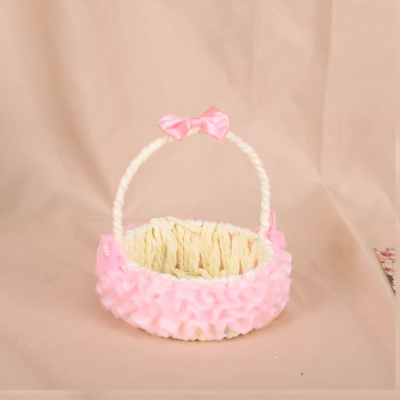 WEUVEB Rustic Wedding Basket with Paper Rope Handle, Decorative Basket for Couples Celebration, 1 Set, 5.5 x 5.1 x 5.1 inches