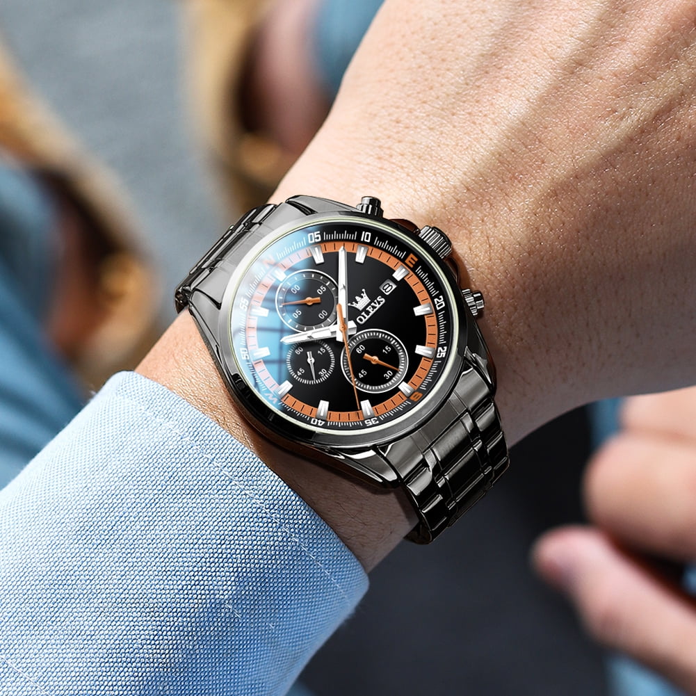 OLEVS Mens Watches,Big Dial Watches for Men Chronograph Stainless Steel Watch with Day Waterproof Analog Quartz Watches for Man Classic Business Wristwatch Luxury Luminous Reloj para Hombre