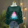 thumbnail image 5 of Yteetum Sweatshirt for Women Oversized Crewneck Christmas Pleated Ruffle Trim Pullover Hoodless Sweatshirts Tops Womens Casual Christmas Graphic Print Round Neck Loose Lantern Sleeve Xmas Sweatshirts, 5 of 5