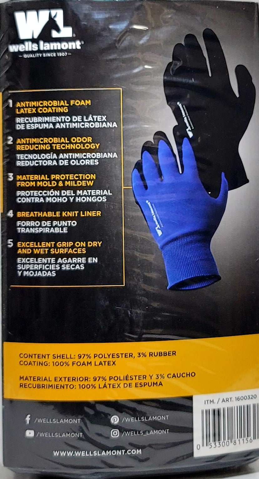 10 Pair Wells Lamont Work Gloves Latex Coating On Polyester Liner 