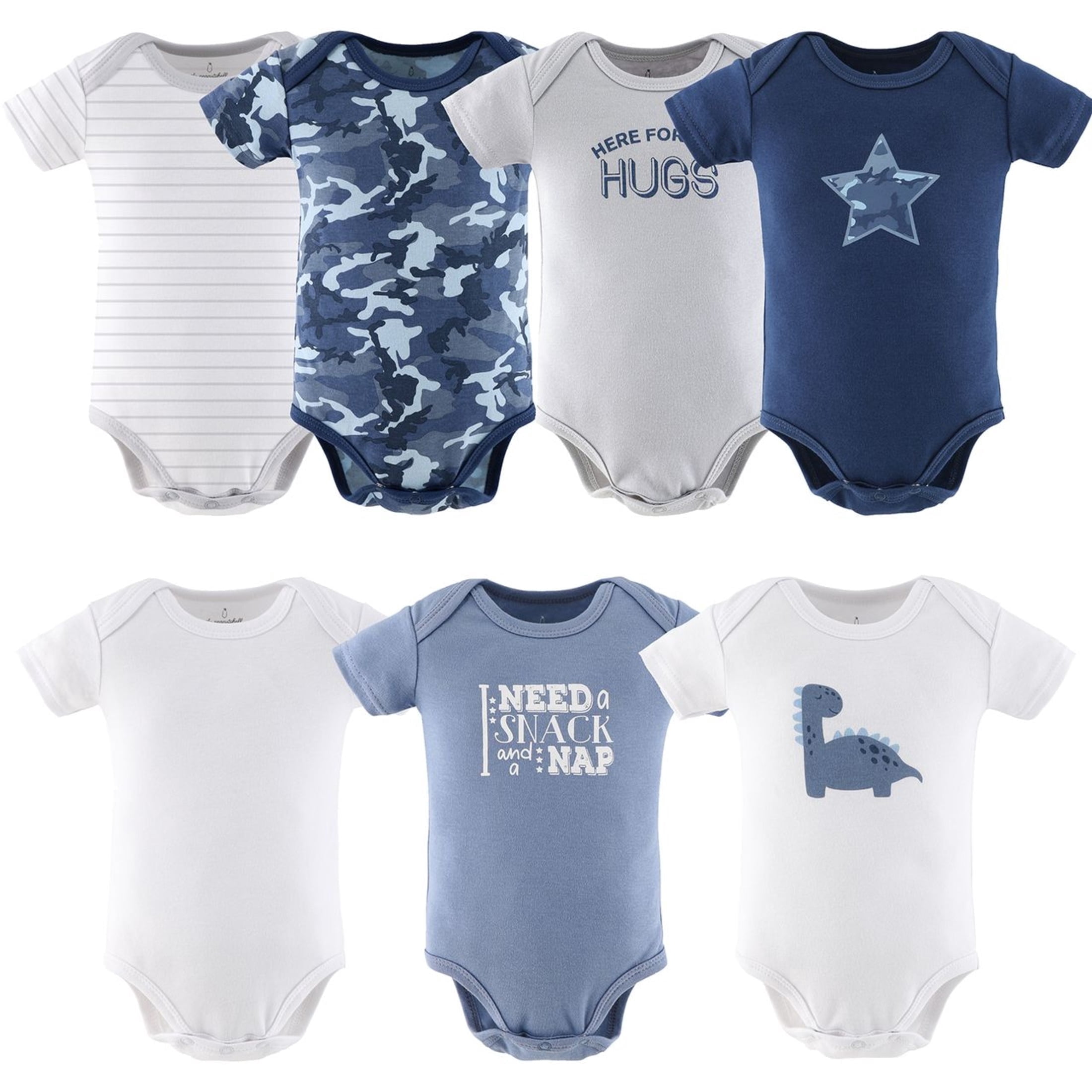 Peanutshell Baby Boy Blue Camo Bodysuits 7-Pack