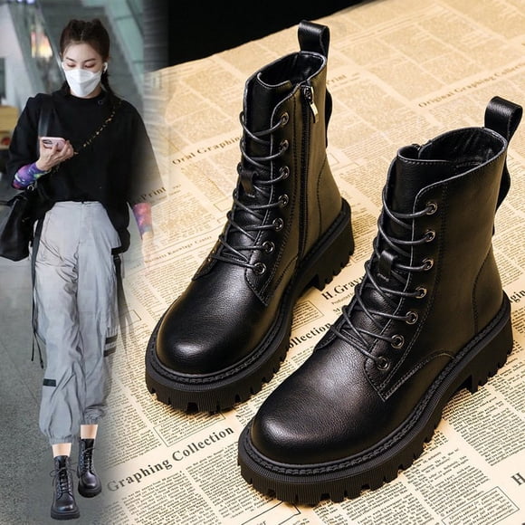 Women's Boots British Style Autumn And Winter Thick-soled Short Boots Female Side Zipper Motorcycle Boots