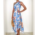 thumbnail image 3 of Vestido Plisado Vestido elegante para mujer, sin espalda, con estampado floral, traje de playa holgado (azul S) Kuymtek para Mujer Azul T S, 3 of 6