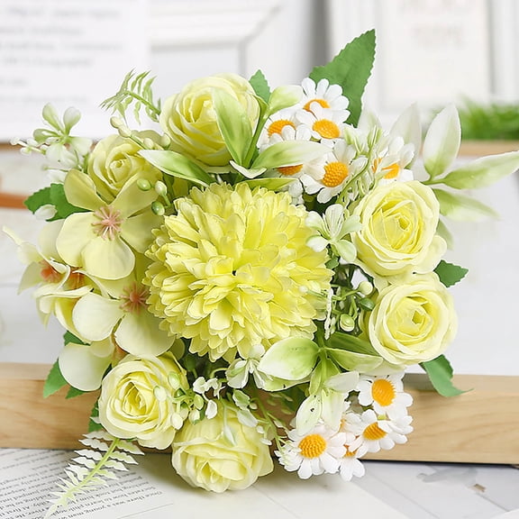 JeashCHAT Artificial Flowers Bouquet, Rose Hydrangea Daisy Silk Flowers Bridal Bouquet Fake Mixed Floral Arrangement for Wedding Birthday Home Decor Table Centerpiece