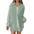 thumbnail image 1 of Conjunto de camisa y pantalones cortos de mezcla de lino liso para mujer: conjunto informal de dos piezas, tejido transpirable, tallas S-XXL, contorno de pecho 112-132 cm., 1 of 7