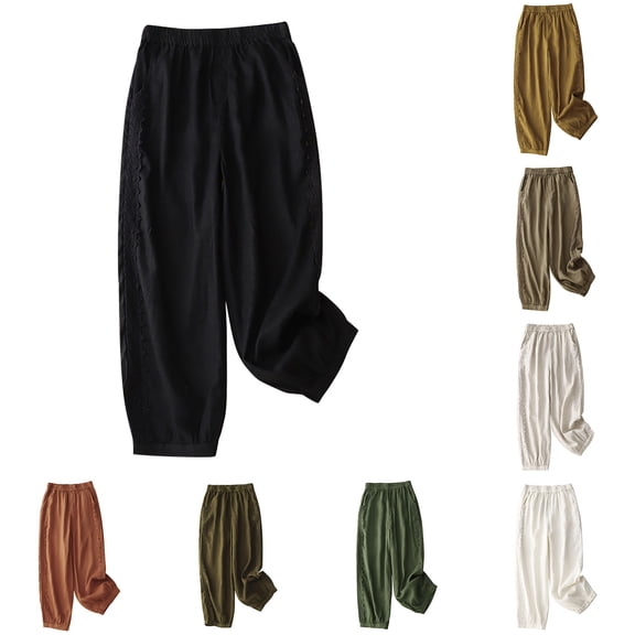 Casual Large Cropped Pants for Women, Wide Leg Trousers Palazzo Pants, Solid Color Elastic Waist Lounge Pants, Minimalist Streetwear Aesthetic Gifts for Women | CSEONE,Beige XL