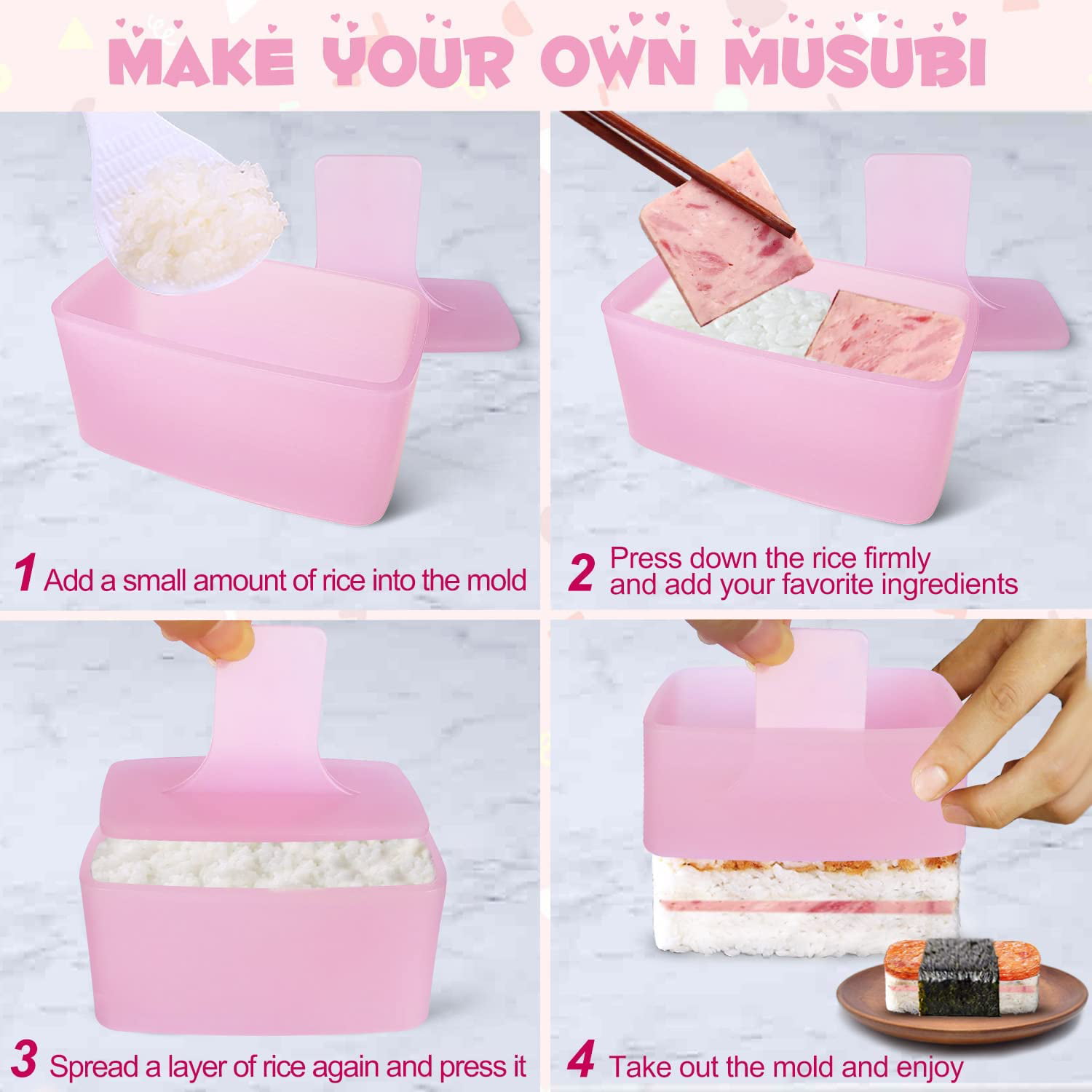 Onigiri Mold, Musubi Maker Kit, Food Grade Onigiri Maker  Onigiri Rice Mold, DIY Triangle Sushi Mold,Make Up To 6 Sushi Rice Balls at  Once Easily and Quickly BPA free (White)