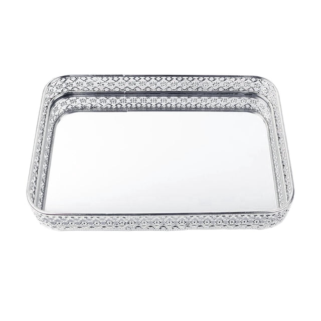 Mirror Finish Decorative Tray Jewelry Trinket Organizer Tray Countertop Cosmetic Argent M