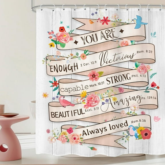 Christian Floral Bible Verse Shower Curtain Rustic Flower Quotes Inspirational You are Wooden Scripture Cloth Fabric Waterproof Polyester Bathroom Home Decor Set with Hooks-72"W x 74"L (Pack of 1)