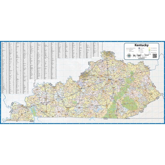 Kentucky Laminated Wall Map (50” wide by 25” high)