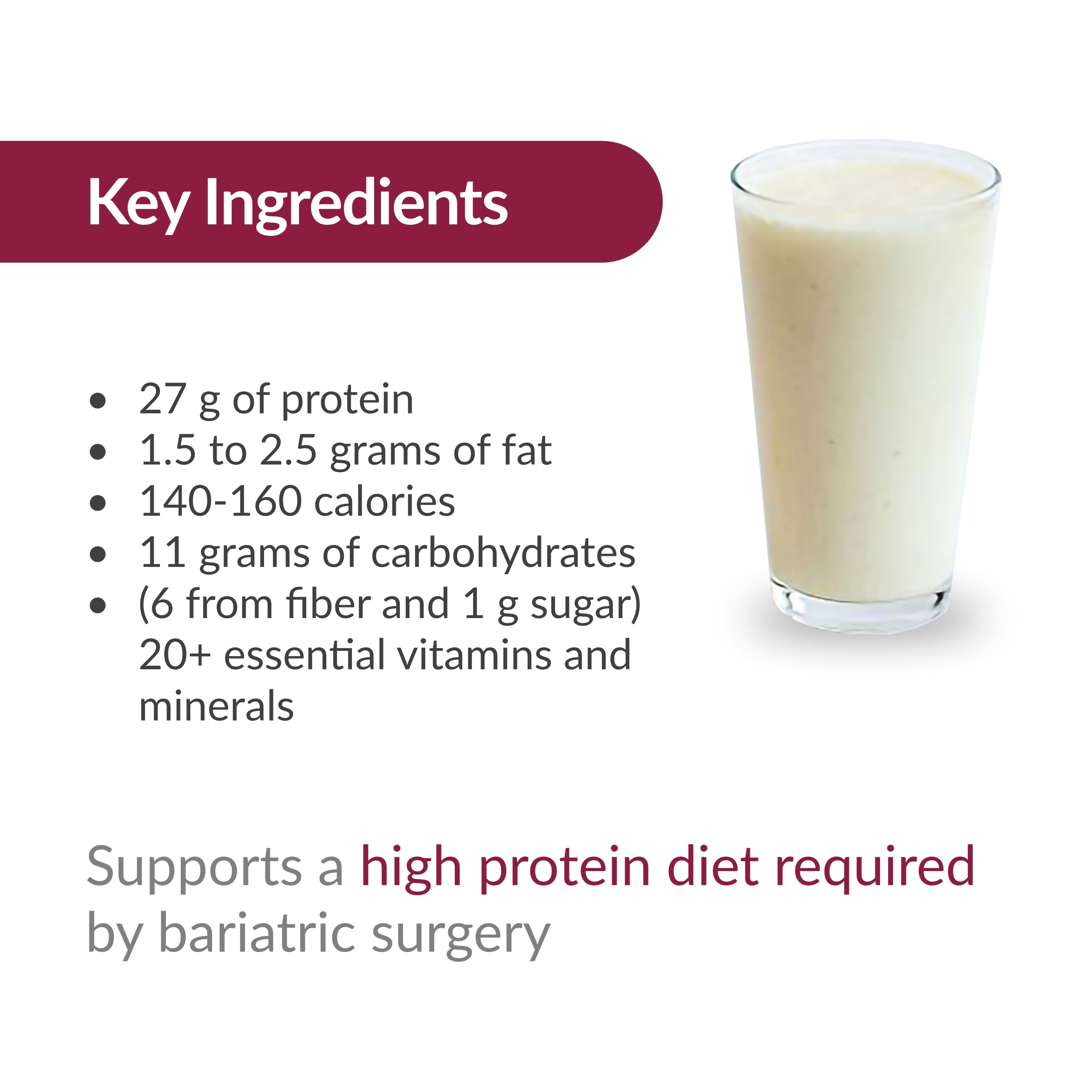 Bariatric Advantage High Protein Meal Replacement Drink Mix, Protein Powder Whey Isolate, 27g Protein, Lactose Free - Creme - 28 Servings