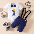 thumbnail image 2 of YDFCWXW Baby Boy My First Birthday Outfit Infant Bow Tie Romper with Suspenders, Cake Smash 1 Year Old Birthday Clothes (Blue, 12-18Months), 2 of 7