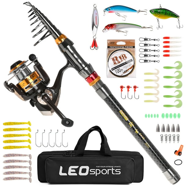 Leo Fishing Rod And Reel Combo Carbon Fiber Telescopic Fishing Rod With Spinning Reel Combo Carrier Bag Case Saltwater Freshwater Travel Fishing Lures