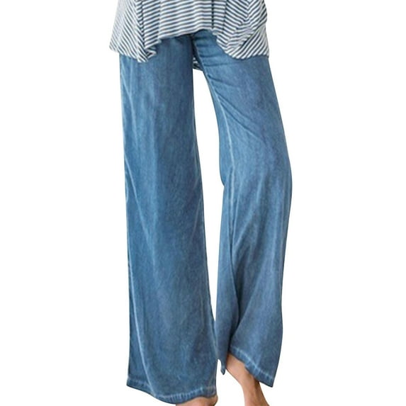 Xuanfei Women Solid Color High Waist Wide Leg Thin Denim Long Pants