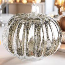 Led Glass Pumpkin Decoration, Glass Material, Elegant Cracked Texture, Creates Festive Atmosphere For Home Courtyard Garden Holiday Decor, Manual Size Measurement