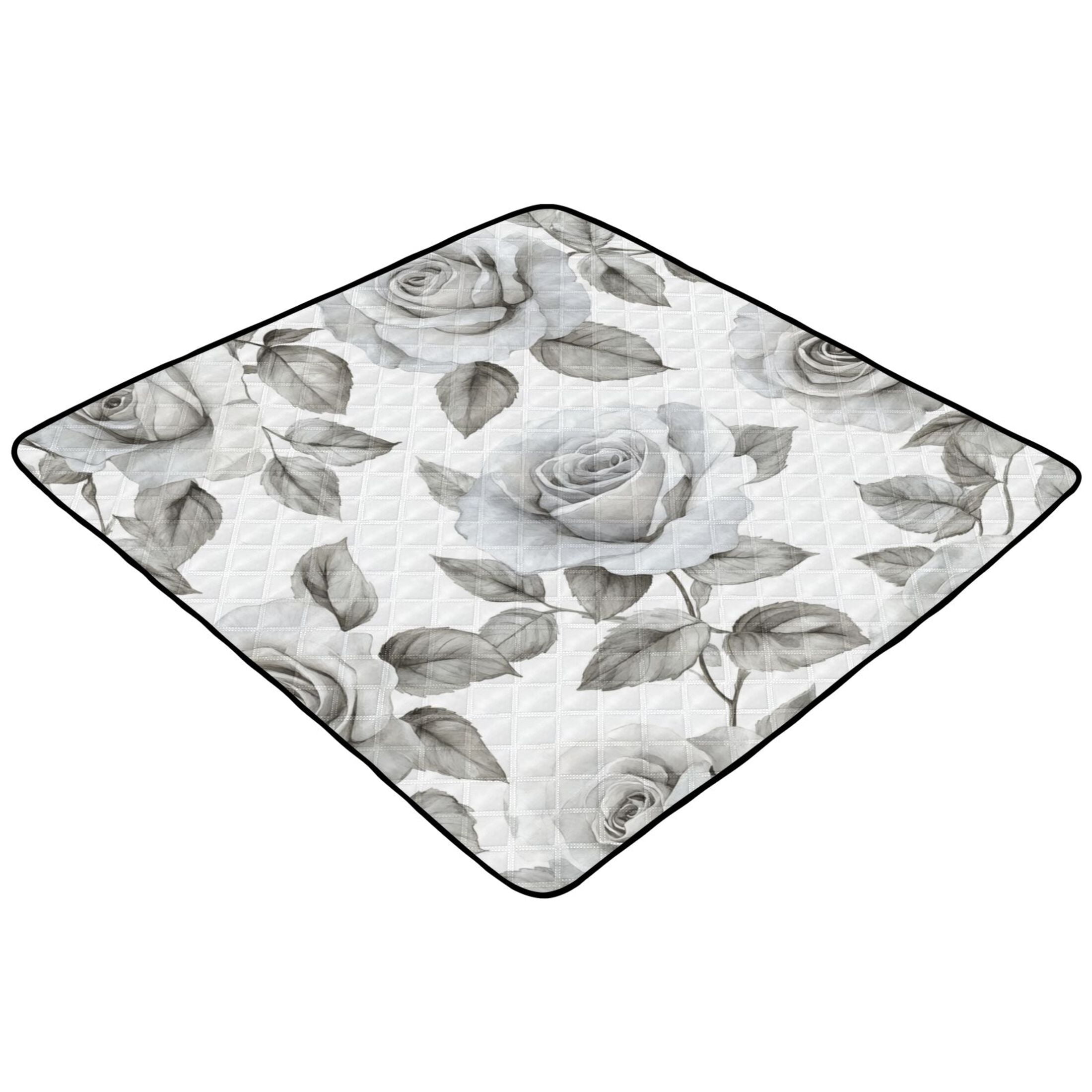 WOBOGO Rose Pattern in Gray and White Tones Baby Playmats Extra Large Waterproof Rollable Activity Pads for Toddlers 50×50inch