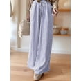 thumbnail image 4 of Women Casual Drawstring Elastic Waist Striped Wide Leg Pants with Pockets Blue M, 4 of 6