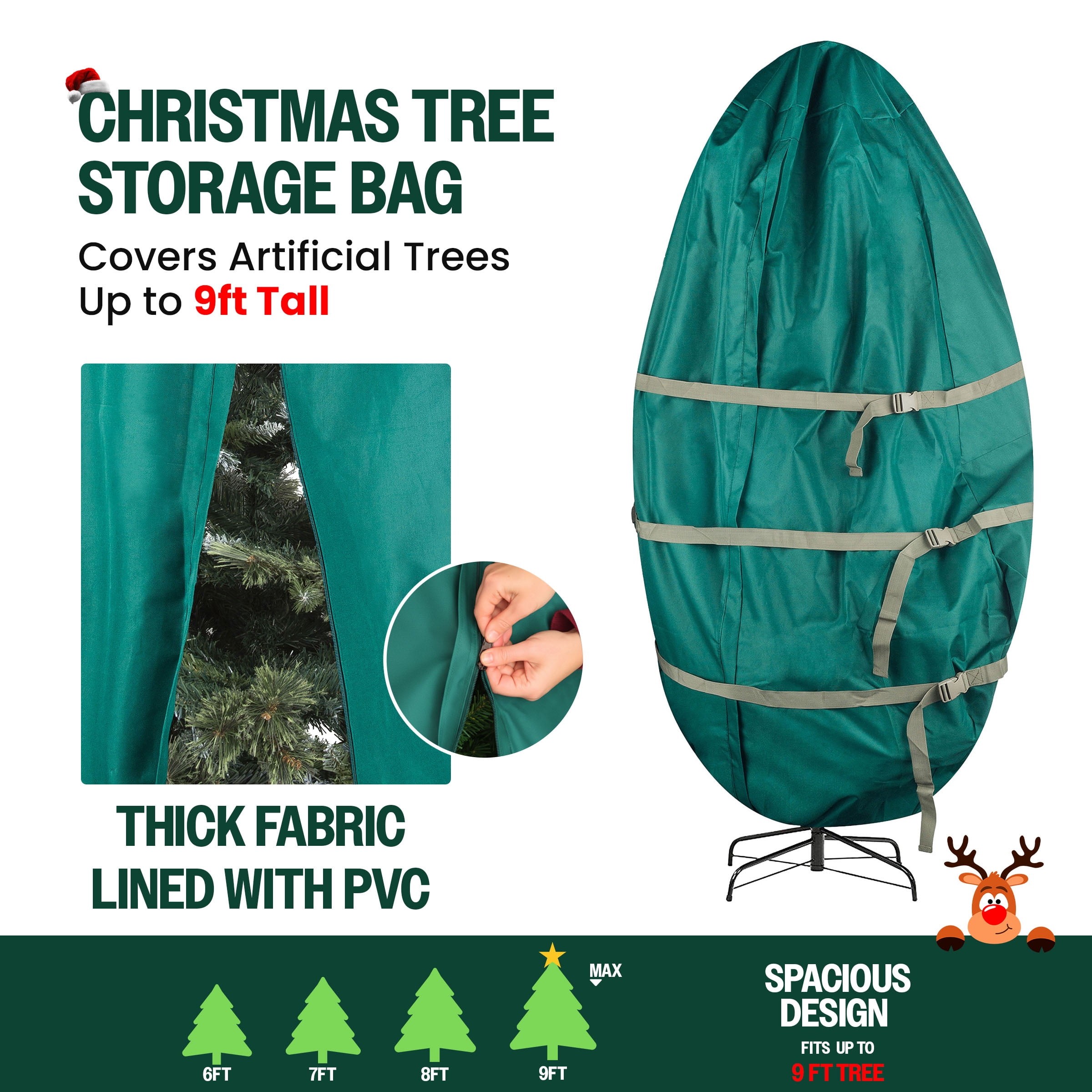 Tiny Tim Totes Upright Christmas Tree Storage Bag for 9FT Trees (Green)