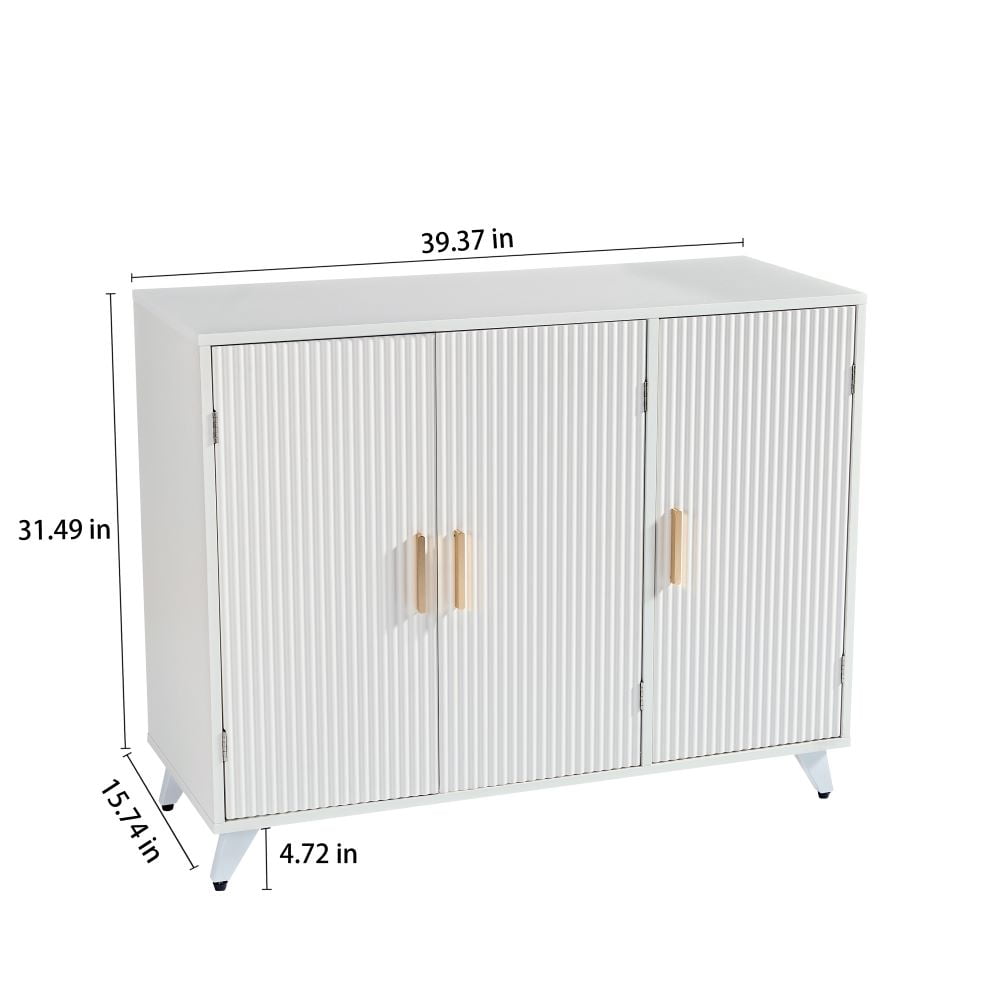 Modern Farmhouse Entryway Accent Storage Cabinet, Waveform Fluted Panel Kitchen Buffet Sideboard with Storage, White Modern Farmhouse Entryway Accent Storage Cabinet, Waveform Fluted Panel Kitchen Buffet Sideboard with Storage, White