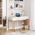 thumbnail image 4 of Tribesigns 47 inch Modern Simple Computer Desk with 2 Drawers for Office Home, White Large Desktop Golden Heavy Duty Frame, Study Table Writing Desks Makeup Vanity Console Corner Tables, White Gold, 4 of 7