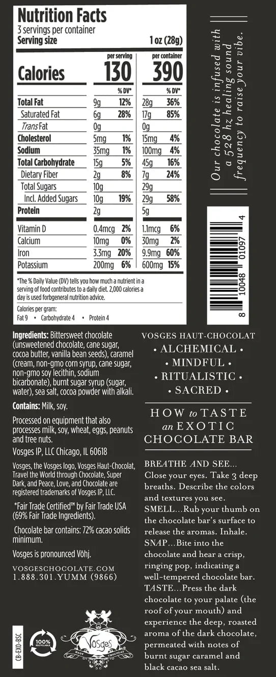 Vosges Haut-Chocolat 72% Cocoa Burnt Caramel Bar - Black Salt - Case of 12 - 3 oz