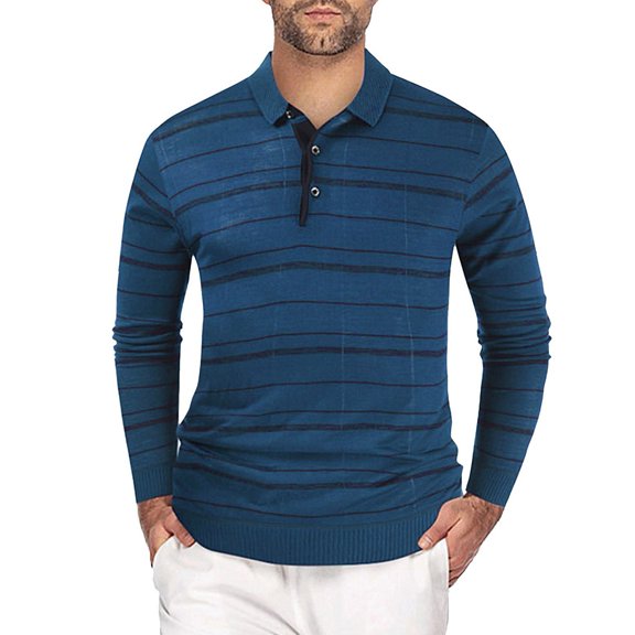 Mens Sweaters Knit Tops Blouse Men Color Block Striped Button Lapel Knit Pullover Sweater Knitted Top