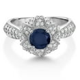 thumbnail image 3 of Gem Stone King 925 Sterling Silver Blue Sapphire and White Moissanite Engagement Ring for Women (1.49 Cttw, Center 6MM, Gemstone September Birthstone, Available in Size 5, 6, 7, 8, 9), 3 of 6