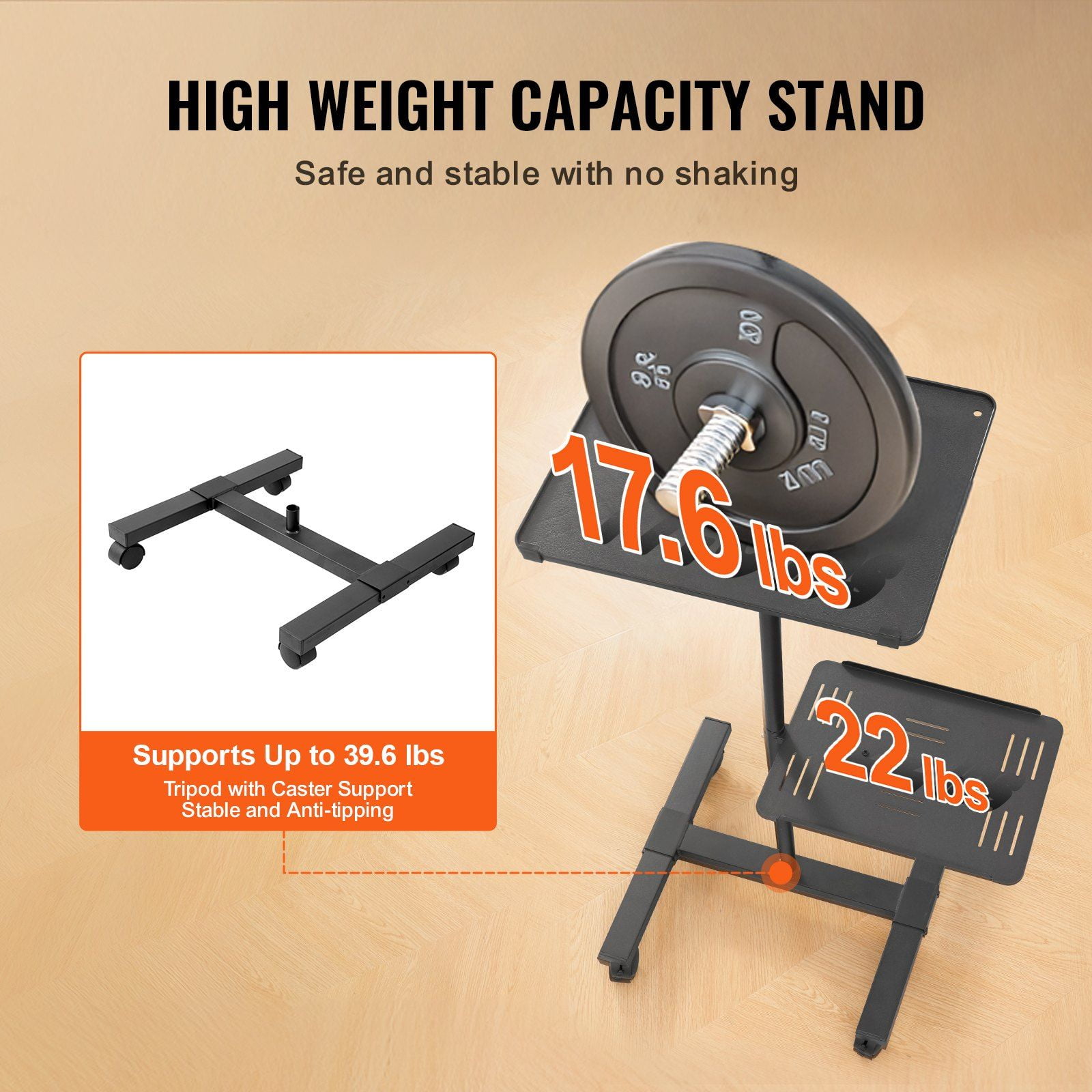 Adjustable Height Projector Floor Stand (22.8"-57.3") w/Tray & Wheels, Heavy Duty 88lbs, for Outdoor Movies, Office, Stage, DJ Equipment – Black