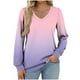 thumbnail image 2 of Heisall Womens Tops V-Neck Long Sleeve Loose Casual T-Shirts Gradient Color Fashion Blouse, 2 of 5