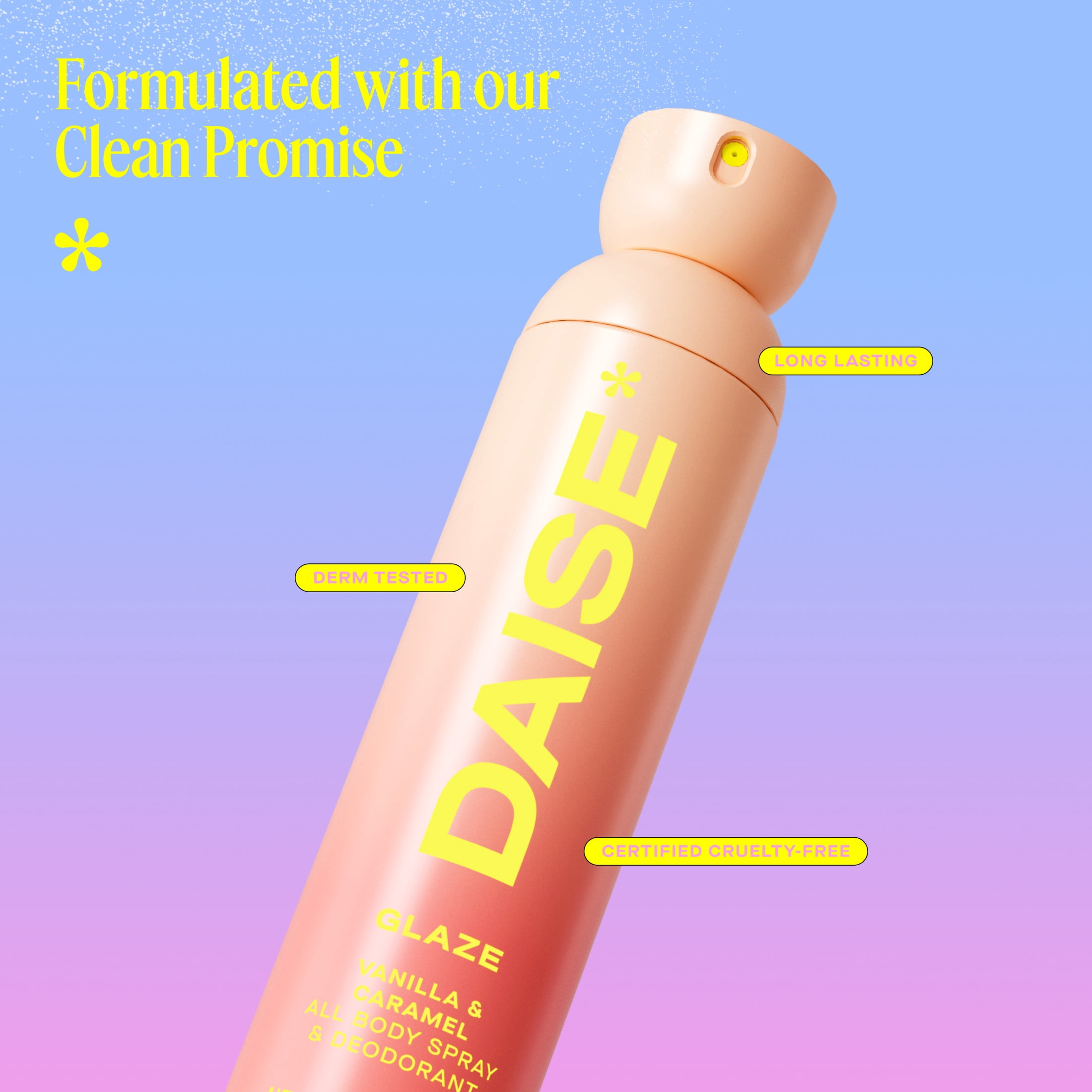 DAISE All Body Spray & Deodorant in Glaze, Vanilla & Caramel for 24hr Freshness, 3.5 oz / 100 g