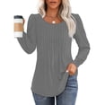 thumbnail image 2 of Long Sleeve Shirts for Women Casual Round Neck Solid Color Tops Fall Fashion Loose Pleated Blouses Cute Tops Ladies Going Out Tops Fall Winter Plus Size Tops for Women, 2 of 5