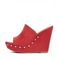 thumbnail image 2 of YDN Women Comfy Open Toe Studded Slide Sandals High Wedge Heels Platform Clogs Mules Slip On Shoes Size 7 Red, 2 of 4