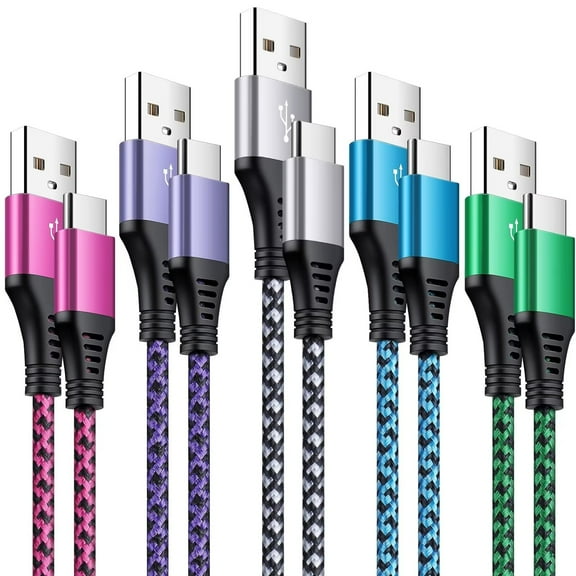 USB C Cable,SixSim USB A to USB C Cables 6ft 5pack Android Type C Charging Cords 3A Fast USB C Charger Cables Nylon Braided USB C Charging Cable USB to Type C Cable 6ft(Rose,White,Purple,Blue,Green)