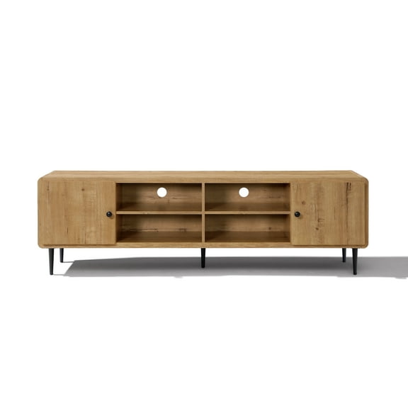 LuxenHome Oak Manufactured Wood 71-Inch Wide 4-Door TV Console Cabinet