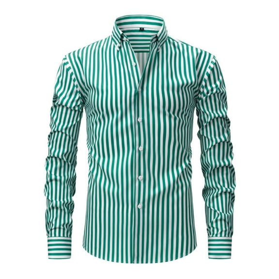 YFNNUP Men's Striped Print Long Sleeve Dress Shirts Casual Button Down Tshirt Business Work Blouse Tops